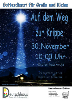 Einladung zum Familiengottesdienst am 30. November um 10 Uhr in der Deutschhauskirche.