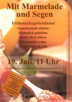 Einladung zum Frühstücksgottesdienst am 19. Juli um 11 Uhr im Gemeindehaus der Erlöserkirche 