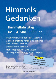 Einladung zum Gottesdienst an Himmelfahrt in der Kirche St. Stephan, Würzburg, um 10 Uhr