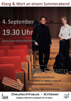 Einladung zur musikalischen Abendandacht am 4. September um 19.30 Uhr in der Deutschhauskirche mit "Duo Guitartes"
