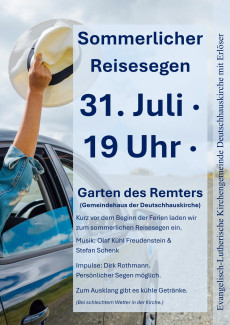 Einladung zum Musikalischer Reisesegen am 31. Juli um 19 Uhr im Garten beim Remter der Deutschhauskirche.