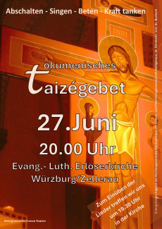 Einladung zum ökumenischen Taizégebet am 27. Juni in der Erlöserkirche um 20 Uhr