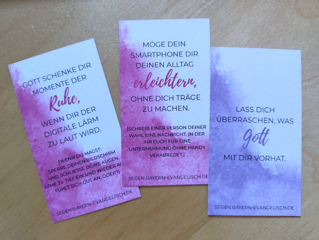 Drei Flyer mit Segensprüchen